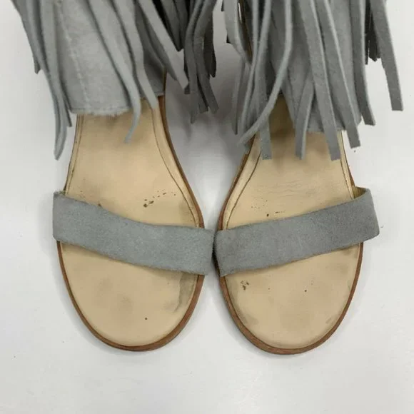 Koolaburra Piaz II Fringe Leather Open Toe Sandals Heron Gray Shoes Women’s Sz 7 - Picture 5 of 10